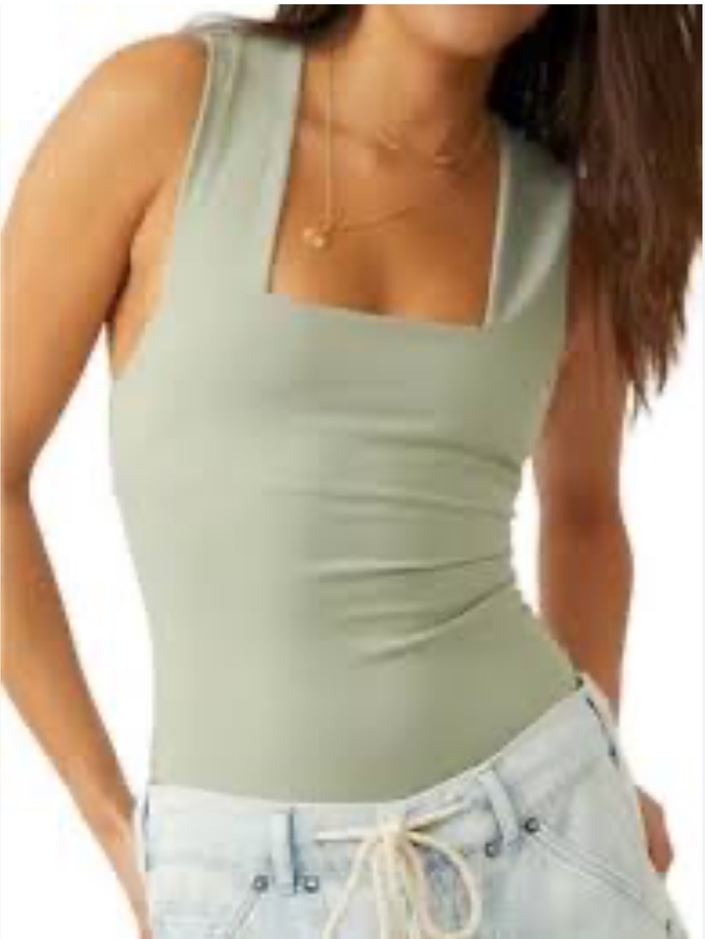 Free People She So Sleek Sage Square-Neck Bodysuit